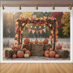 Lofaris Toile de fond de Thanksgiving avec citrouilles et feuilles d'érable, arrière-plan rustique pour studio photo ou fête de récolte