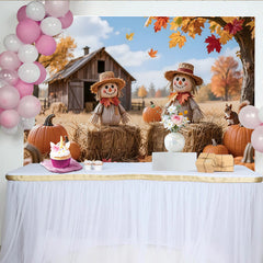 Lofaris Toile de fond d'automne rustique avec épouvantails et citrouilles, décor de ferme pour la récolte