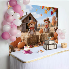 Lofaris Toile de fond d'automne rustique avec épouvantails et citrouilles, décor de ferme pour la récolte