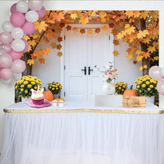 Lofaris Toile de fond de photographie d'automne avec feuilles d'érable et citrouilles, décor de porte rustique pour studio photo