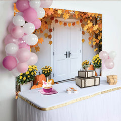 Lofaris Toile de fond de photographie d'automne avec feuilles d'érable et citrouilles, décor de porte rustique pour studio photo