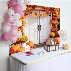 Lofaris Toile de fond de photographie d'automne avec citrouilles et feuilles d'érable, décor de porte blanche pour studio photo