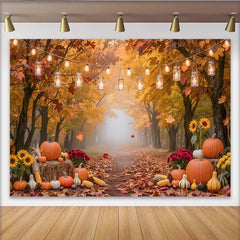 Lofaris Toile de fond de photographie automne avec citrouilles, magnifique arriere-plan de foret doree pour fete
