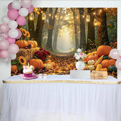 Lofaris Toile de fond de foret automnale avec citrouilles, magnifique arriere-plan de recolte pour studio photo