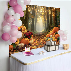 Lofaris Toile de fond de foret automnale avec citrouilles, magnifique arriere-plan de recolte pour studio photo
