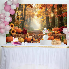 Lofaris Toile de fond d'automne rustique avec citrouilles et guirlandes lumineuses, décor de récolte chaleureux pour photographie