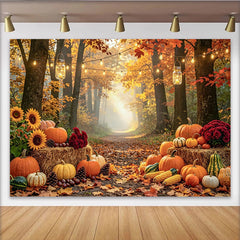 Lofaris Toile de fond d'automne rustique avec citrouilles et guirlandes lumineuses, décor de récolte chaleureux pour photographie