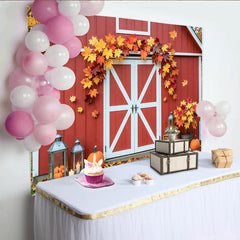 Lofaris Toile de fond automnale avec grange rouge et citrouilles, magnifique arrière-plan de Thanksgiving pour studio photo