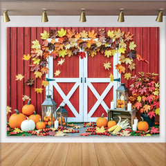 Lofaris Toile de fond automne avec grange rouge et citrouilles, magnifique arrière-plan de récolte pour studio photo