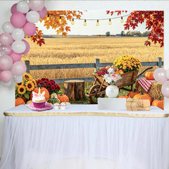 Lofaris Toile de fond de photographie automne avec citrouilles, decor de recolte rustique pour studio photo professionnel
