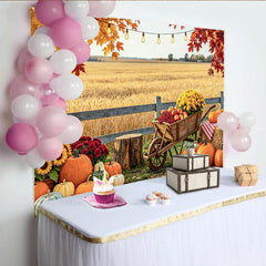 Lofaris Toile de fond de photographie automne avec citrouilles, decor de recolte rustique pour studio photo professionnel