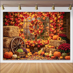 Lofaris Toile de fond automnale rustique avec citrouilles et foin, magnifique arrière-plan de récolte pour studio photo