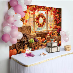 Lofaris Toile de fond pour automne et Thanksgiving avec citrouilles, magnifique decor de recolte rustique pour studio photo