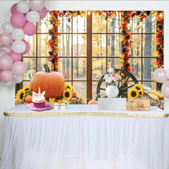 Lofaris Toile de fond d'automne rustique avec citrouilles tournesols et feuilles, magnifique décor de ferme pour séance photo et fête