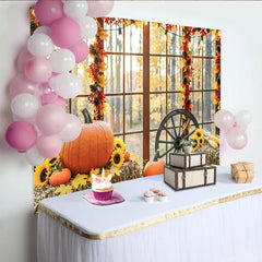 Lofaris Toile de fond d'automne rustique avec citrouilles tournesols et feuilles, magnifique décor de ferme pour séance photo et fête