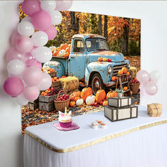 Lofaris Toile de fond de photographie automne avec camion vintage, magnifique arrière-plan de récolte pour studio photo