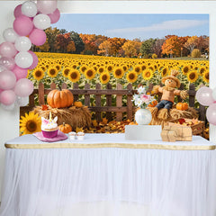 Lofaris Toile de fond d'automne avec tournesols et citrouilles, décor rustique de récolte pour studio photo ou fête saisonnière