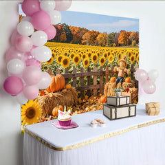 Lofaris Toile de fond d'automne avec tournesols et citrouilles, décor rustique de récolte pour studio photo ou fête saisonnière