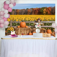 Lofaris Toile de fond automne avec citrouilles et tournesols, magnifique arrière-plan de récolte pour studio photo