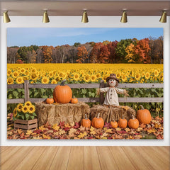 Lofaris Toile de fond automne avec citrouilles et tournesols, magnifique arrière-plan de récolte pour studio photo