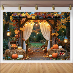 Lofaris Toile de fond d'automne rustique avec arche en bois et feuilles d'érable, magnifique arrière-plan pour la récolte et séance photo