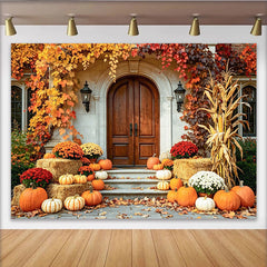Lofaris Toile de fond de photographie automne avec citrouilles, magnifique arrière-plan de récolte pour studio photo