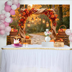 Lofaris Toile de fond de photographie automne avec citrouilles, magnifique décor de récolte avec lanternes pour studio photo