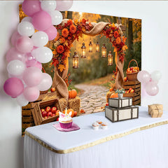 Lofaris Toile de fond de photographie automne avec citrouilles, magnifique décor de récolte avec lanternes pour studio photo