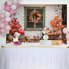 Lofaris Toile de fond automne avec ours en peluche et citrouilles, magnifique decor rustique pour studio photo