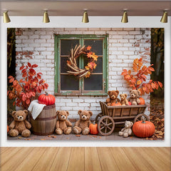 Lofaris Toile de fond automne avec ours en peluche et citrouilles, magnifique decor rustique pour studio photo