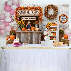 Lofaris Toile de fond pour automne avec citrouilles et tournesols, magnifique arriere-plan rustique de ferme pour studio photo
