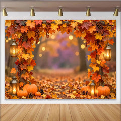 Lofaris Toile de fond automne avec citrouilles et lanternes, magnifique arriere-plan de foret pour studio photo