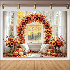 Lofaris Toile de fond automne avec citrouilles et tournesols, arrière-plan de photographie de Thanksgiving pour studio photo