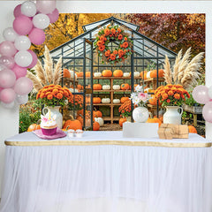 Lofaris Toile de fond de photographie automnale avec citrouilles, bel arrière-plan de serre rustique pour studio de photo