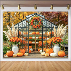 Lofaris Toile de fond de photographie automnale avec citrouilles, bel arrière-plan de serre rustique pour studio de photo