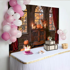 Lofaris Toile de fond pour Halloween avec citrouilles et fenetres, decor de chateau gothique pour studio photo