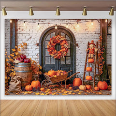 Lofaris Toile de fond de la recolte automnale avec citrouilles, magnifique arriere-plan de grange rustique pour studio photo