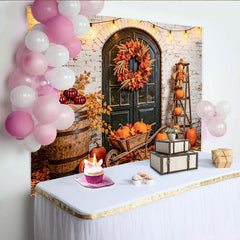 La Toile de fond automnale avec citrouilles pour Thanksgiving, décor rustique de récolte pour studio photo