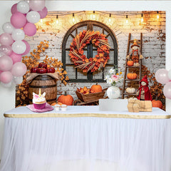 Lofaris Toile de fond automnale avec citrouilles et feuilles mortes, magnifique décor rustique pour studio de photographie