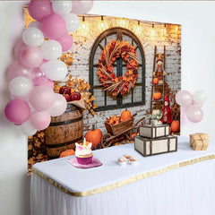 Lofaris Toile de fond automnale avec citrouilles et feuilles mortes, magnifique décor rustique pour studio de photographie
