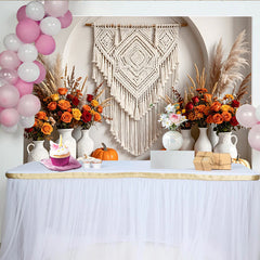Lofaris Toile de fond automne bohème avec citrouilles et fleurs, magnifique arrière-plan de studio photo pour fête