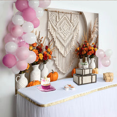 Lofaris Toile de fond automne bohème avec citrouilles et fleurs, magnifique arrière-plan de studio photo pour fête