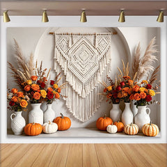 Lofaris Toile de fond automne bohème avec citrouilles et fleurs, magnifique arrière-plan de studio photo pour fête
