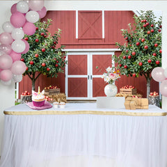 Lofaris Toile de fond ferme en automne avec grange rouge et pommes, magnifique décor de récolte rustique pour studio photo