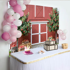 Lofaris Toile de fond ferme en automne avec grange rouge et pommes, magnifique décor de récolte rustique pour studio photo