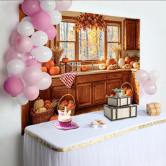 Lofaris Toile de fond pour Thanksgiving et automne avec citrouilles, décor de cuisine rustique pour studio photo