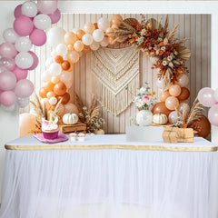 Lofaris Toile de fond de photographie automne bohème avec ballons citrouilles herbe de la pampa et macramé, élégant décor rustique