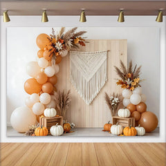 Lofaris Toile de fond d'automne avec citrouilles et ballons crème et orange, élégant arrière-plan de studio pour portrait et décoration