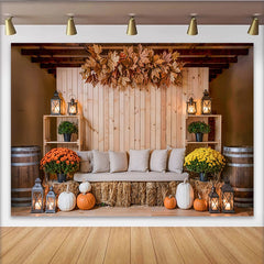 Lofaris Toile de fond d'automne rustique avec planches de bois et citrouilles, décor de récolte pour studio photo et fête de Thanksgiving