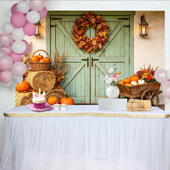 Lofaris Toile de fond de photographie automne rustique avec citrouilles, décor de grange en bois pour studio photo